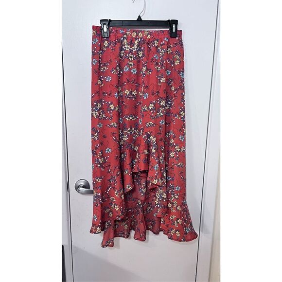 Max Studio Women's Floral Print Ruffle Hem Maxi Skirt In Dark Orange Size Small - Picture 3 of 10